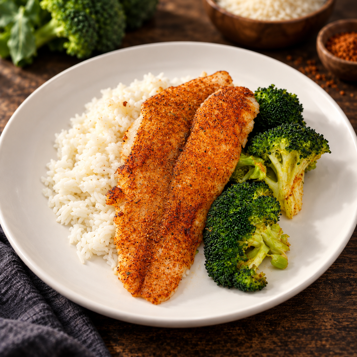 Cajun Fish with ingredients in the background